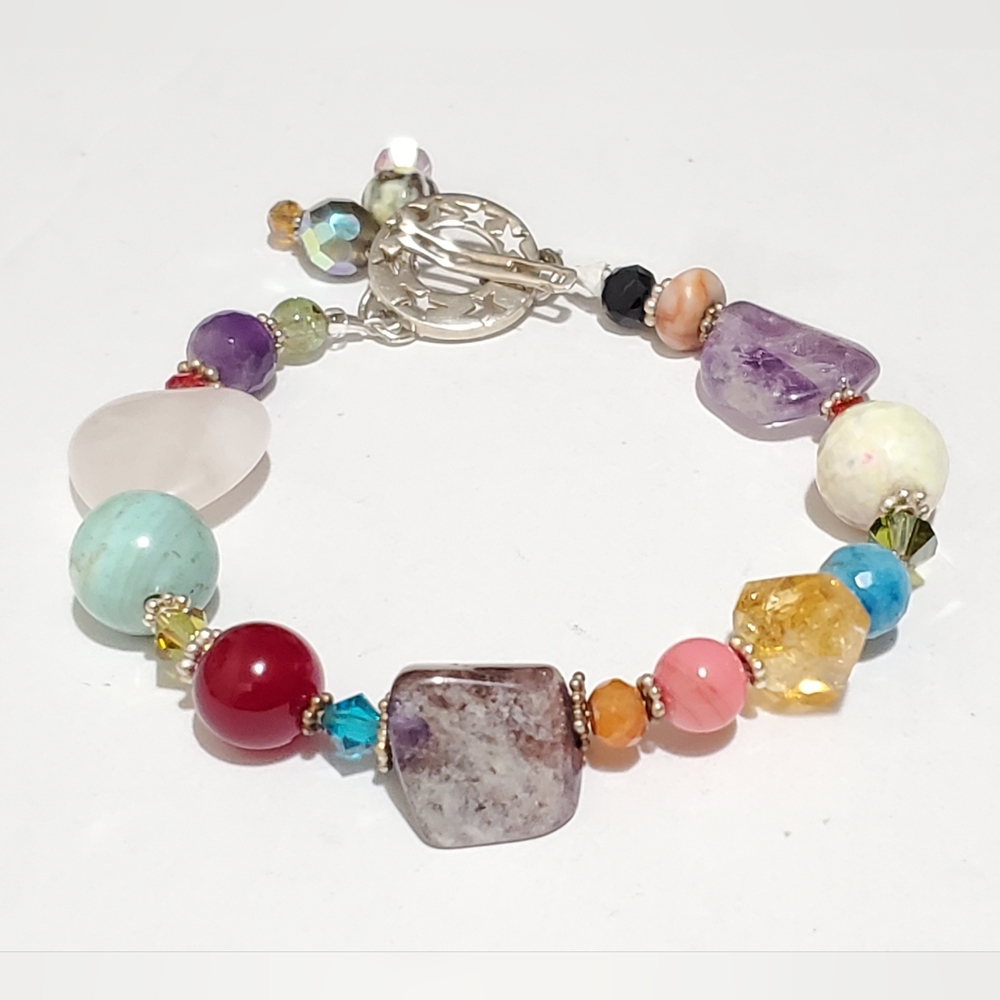 Vtg. Sterling Silver Gemstones Bracelet
